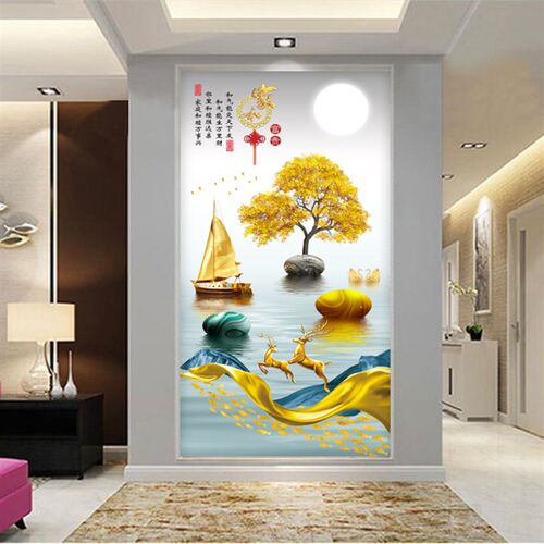 家和富贵8d立体玄关背景墙壁布B走廊尽头墙布麋鹿入户进门墙布壁