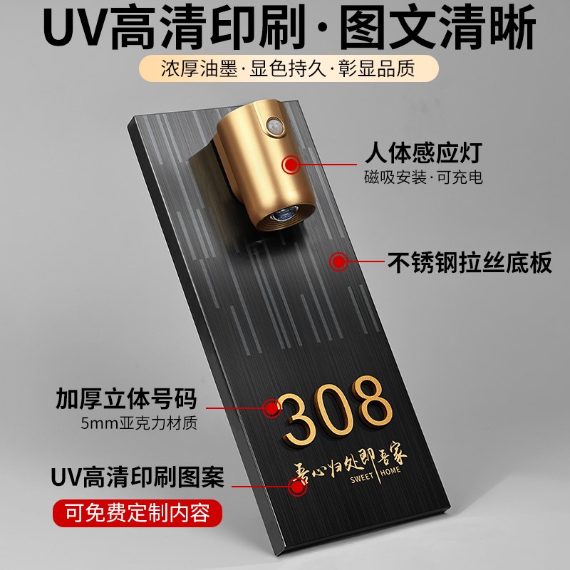 不锈钢门牌号码牌家用定制公司商用高级感轻奢创意数字标识墙贴公