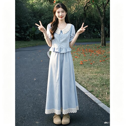 娃娃领温柔风套装女夏季 