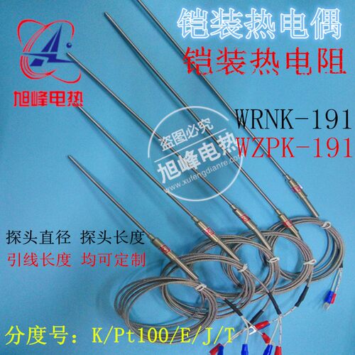 K型铠装WRNK-191热电偶/E/J/PT100型热电阻探头探针式温度传感器