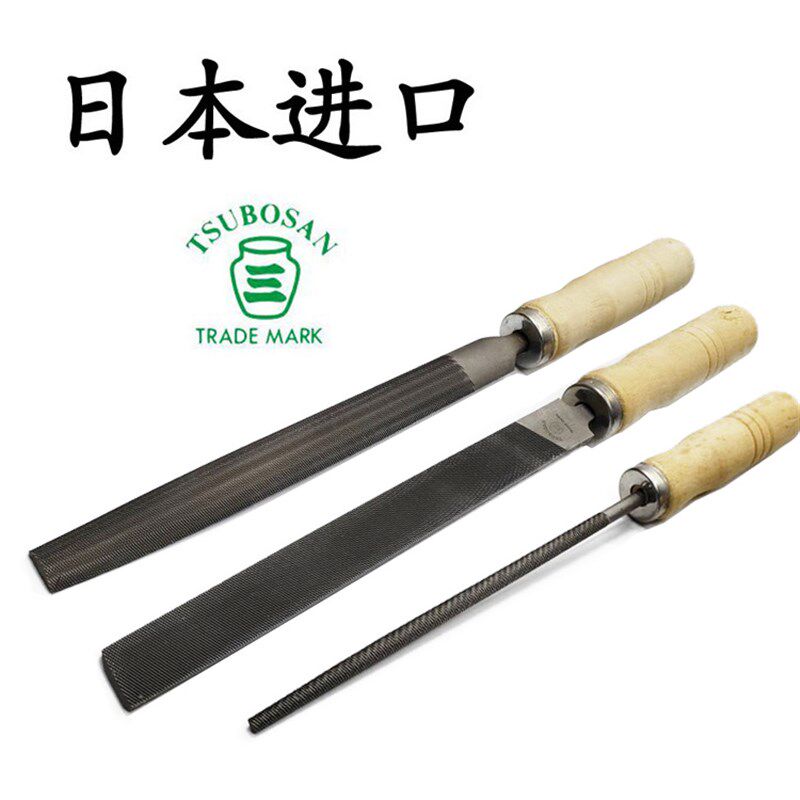 进口钳工锉日本壶三锉刀6寸钢锉铁工锉平锉半圆三角圆木柄锉套装