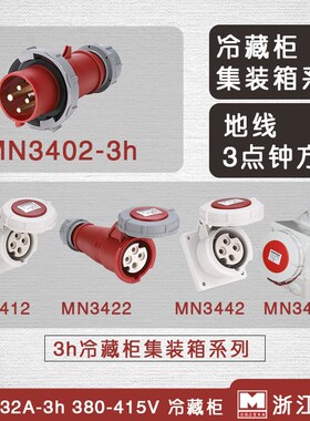 400V德标IP67冷藏柜集装箱4芯工业防水插头座船用码头32A-3h四孔