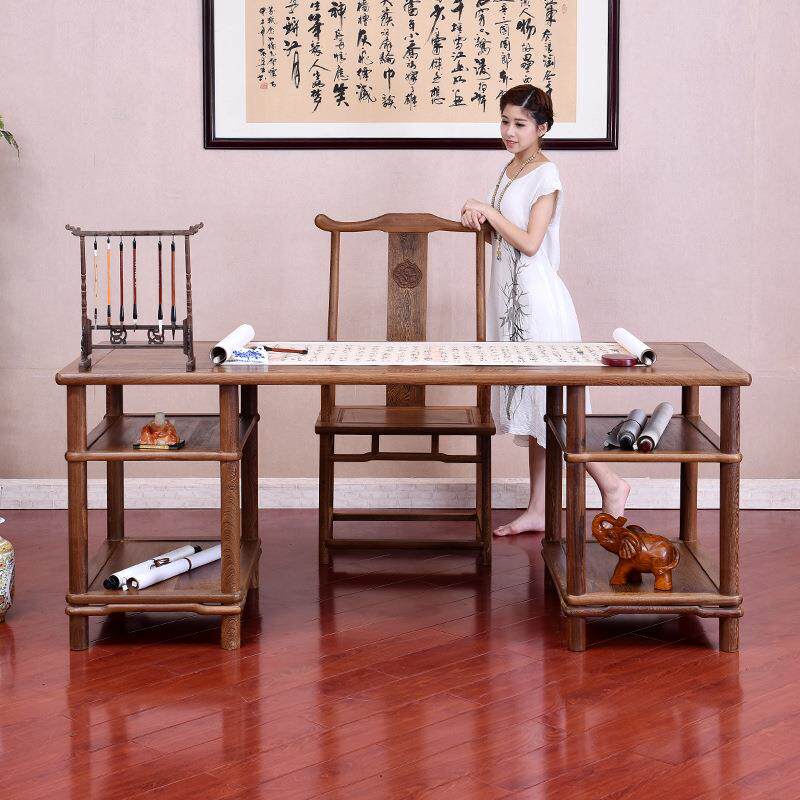 艺铭天下红木家具鸡翅木画案l两件套古典中式书桌写字椅公桌椅