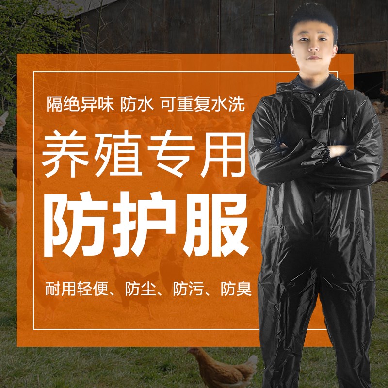 养殖场专用工作服防臭养猪喂猪异味防护服防水抗污连体带帽工作服