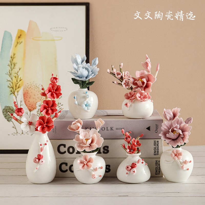 陶瓷花瓶手工花各种花型套组精美摆件茶台客厅装饰花景德镇德化