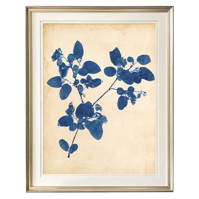 简美餐厅书房背景植物挂画卧室床头画蓝色树叶装饰画美式饰品墙画