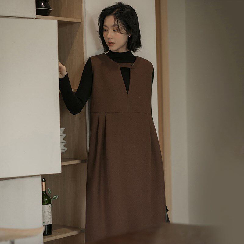 无谓2024秋季女装新款打底裙背心裙毛呢无袖连身裙气质裙子连衣裙