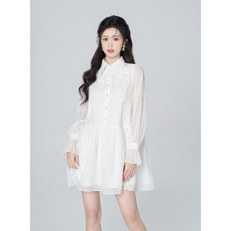 蕾丝边衬衫连衣裙女春季网纱公主裙子设计感吊带马甲甜美两件套装