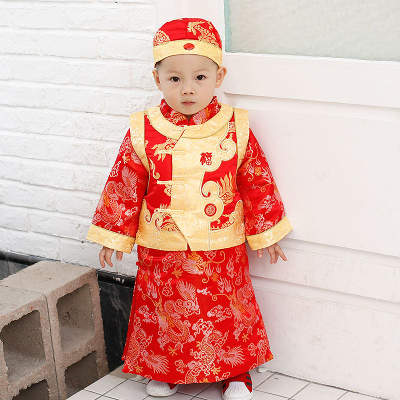 春秋儿童唐装一周岁礼服男宝宝衣服男童抓周套装婴儿冬阿哥龙袍子