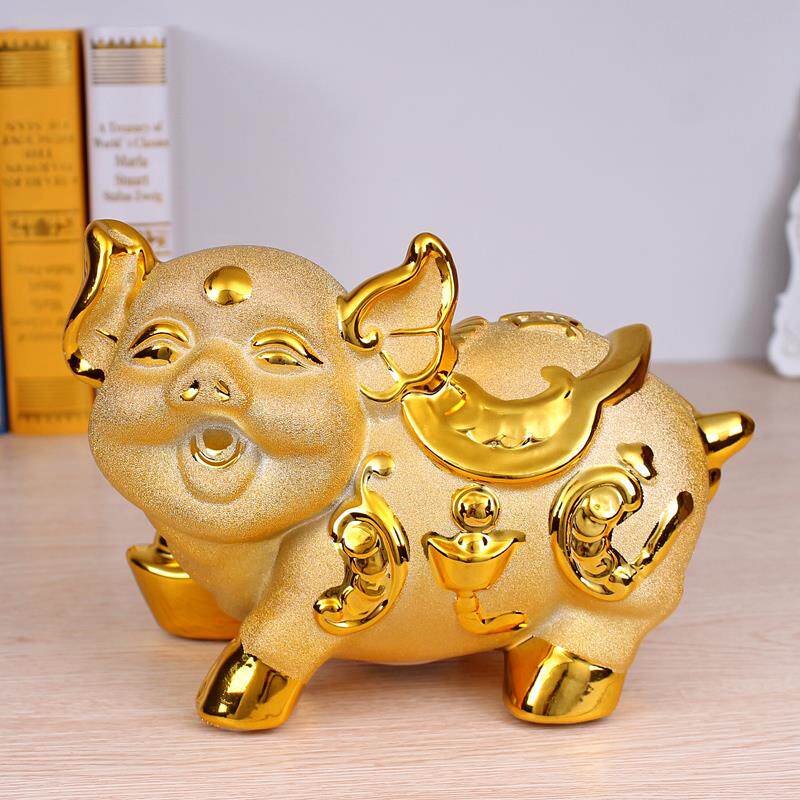 可爱创意陶瓷金猪存钱罐储钱罐+大号储蓄罐+儿童生日礼物+零钱罐