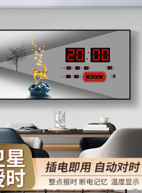 万年历电子钟数字显示时钟挂墙钟表客厅壁挂家用日历带农历装饰画