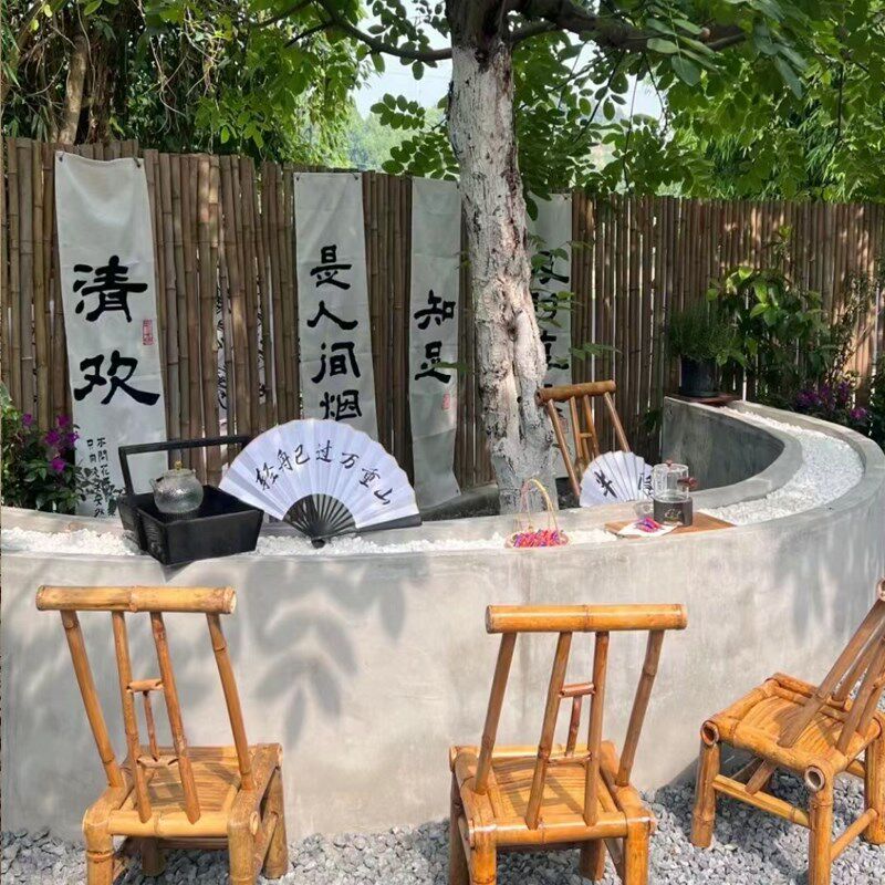 竹椅子靠背椅家用竹凳围炉煮茶阳台休闲老式手工竹椅儿童拍摄道具