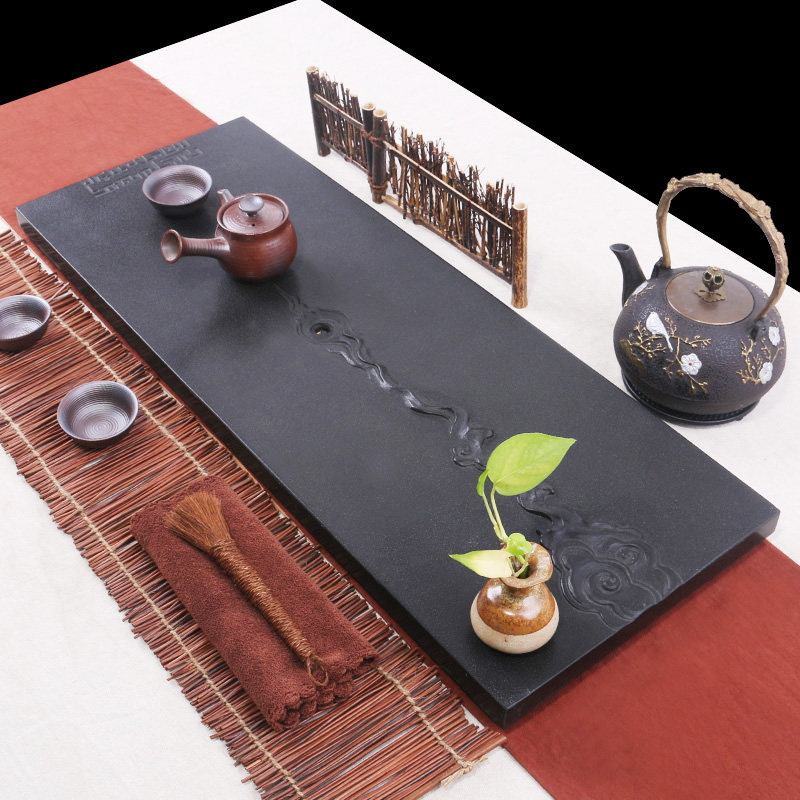 黑金石茶台乌金石茶盘小号大号石材茶具整套家用简约功夫排水茶海