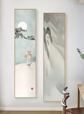 新中式装饰画玄关过道荷花挂画楼梯走廊竖版壁画原木风茶室禅意画