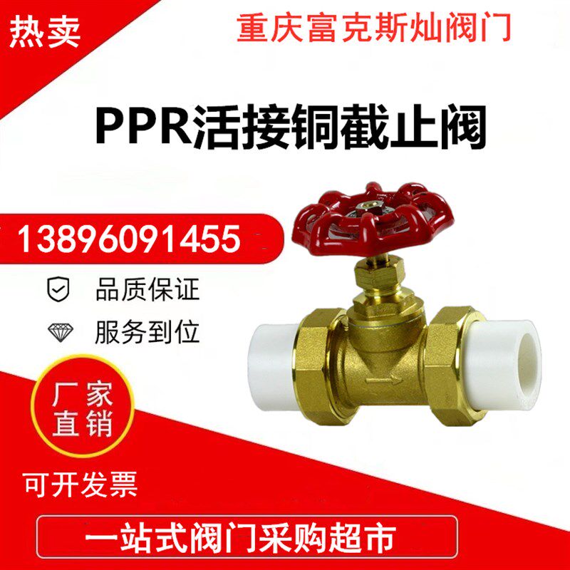热熔PPR铜截止阀双活接PE水截门开关4分6分自来水管50塑料