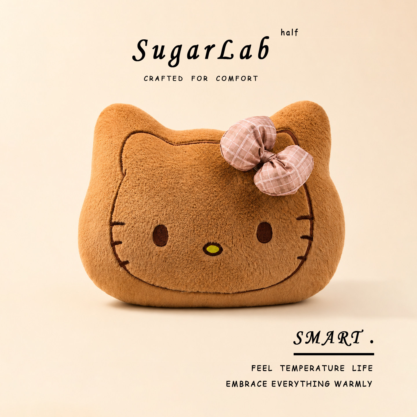 雾径SugarLab卡通可爱Kitty抱枕靠垫棕色装饰居家沙发小猫造型枕