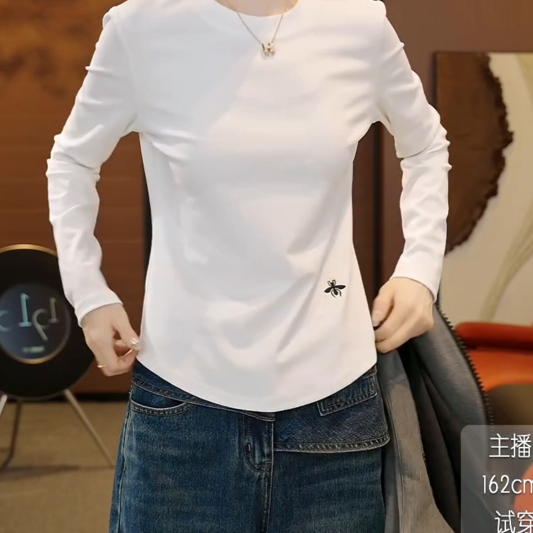 新款小蜜蜂刺绣长袖t恤女宽松百搭时尚上衣可外穿大码女装