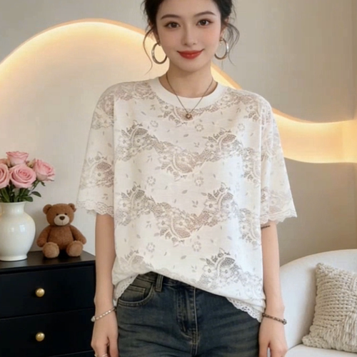 白色圆领正肩短袖T恤女2026春夏新款高级感独特漂亮慵懒宽松上衣