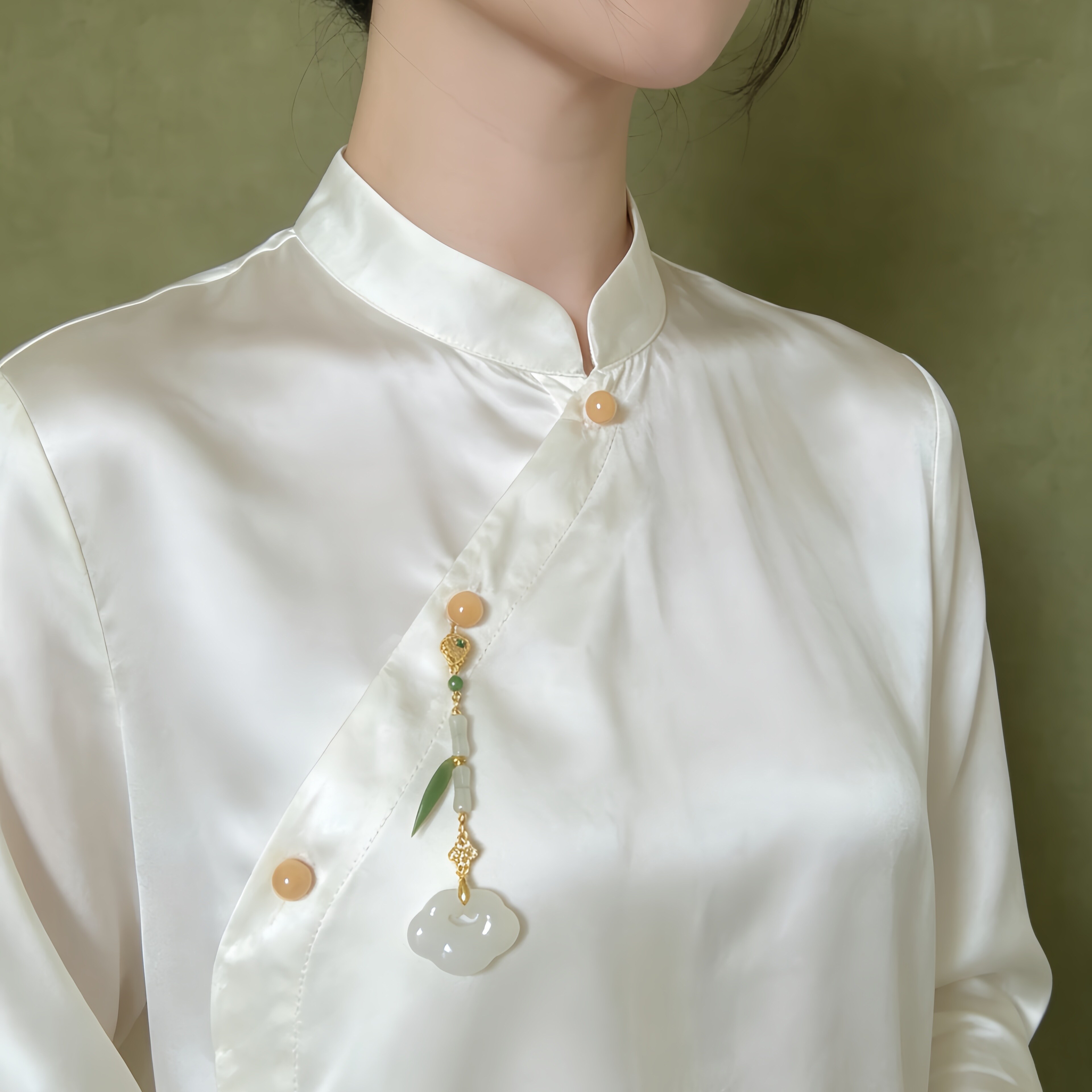 「玉竹吟」压襟旗袍挂饰胸针新中式衣服挂件国风古风汉服配饰玉石