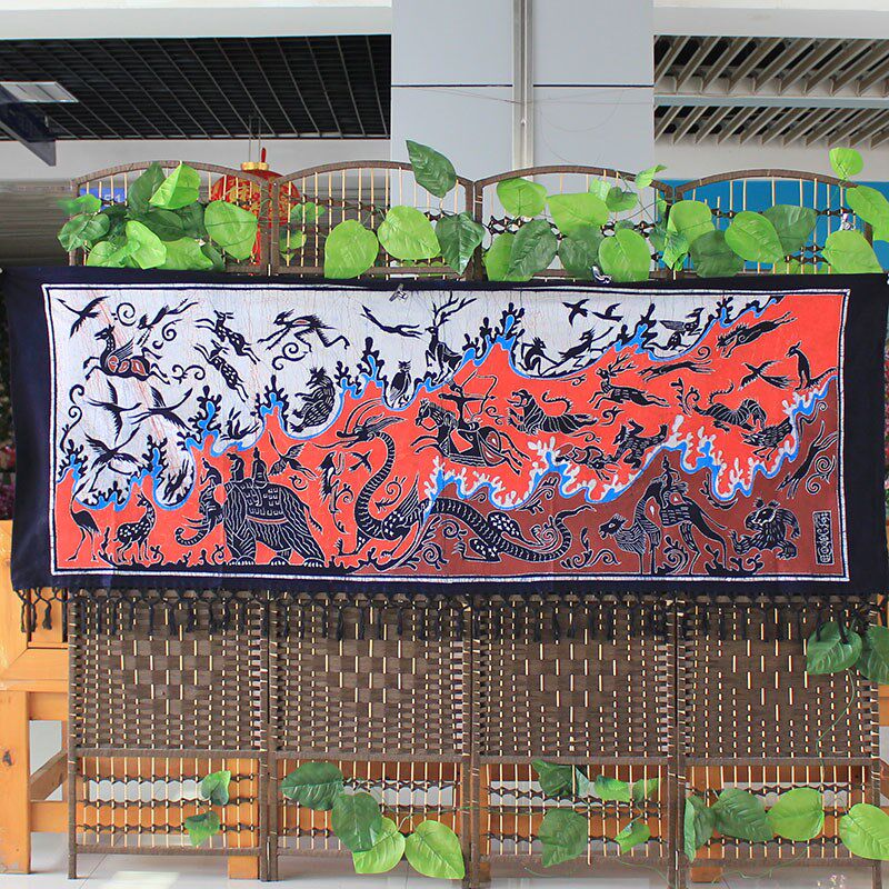 民族工艺品蜡染画纯手工大气布艺挂画客厅会议室装饰背景画汉兽图