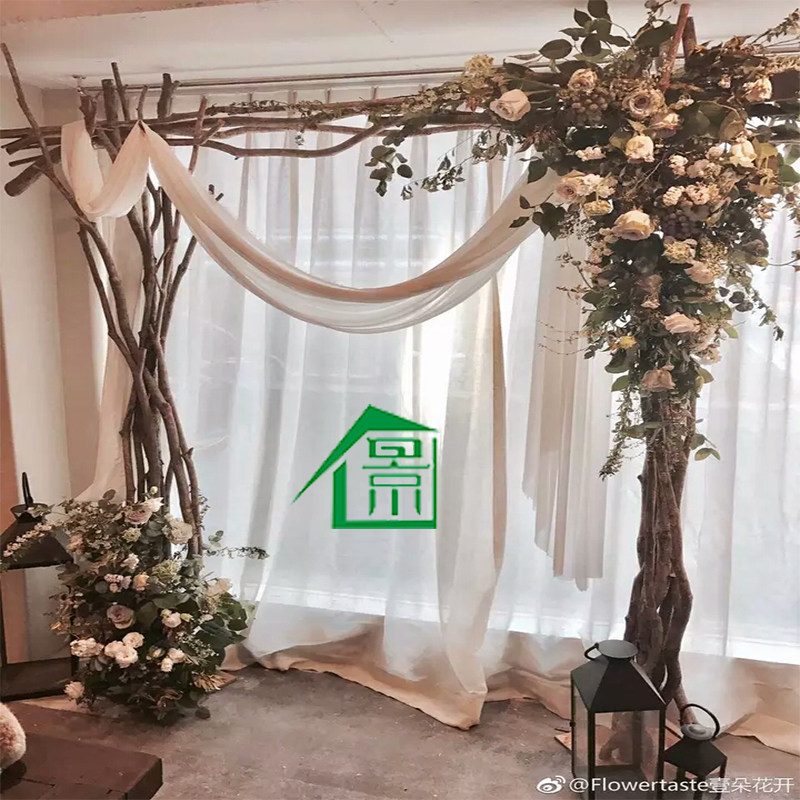森系婚庆拱门花架实木树枝花艺道具户外布置木架开业迎宾橱窗背景
