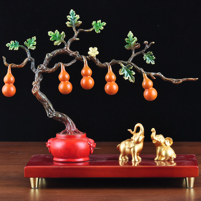 彩铜福禄吉祥大象摆件招财葫芦迎客松工艺品家居客厅玄关装饰品