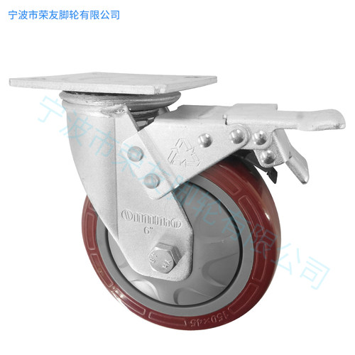 重型聚氨酯脚轮红色耐磨设计 家用家具五金4至8寸万向轮防缠绕刹