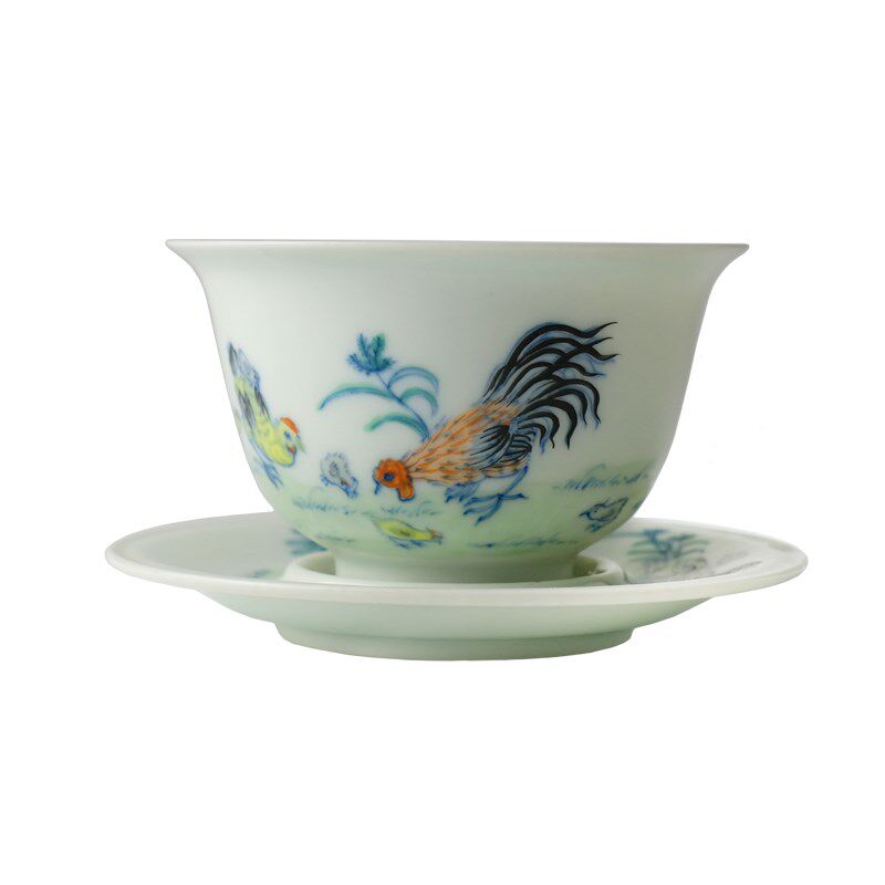 长物居 仿雍正手绘斗彩鸡缸杯托盏 景德镇手工仿古陶瓷茶杯茶具