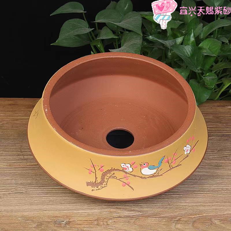 宜兴紫砂花盆创意圆盆点彩室内外中国风盆景盆栽绿植绿萝多肉大号