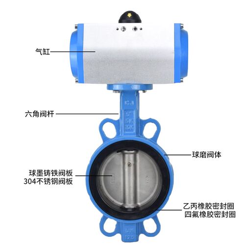 气动对夹蝶阀D671X-16Q软密封球磨铸铁四氟水阀切断阀DN50 65 80