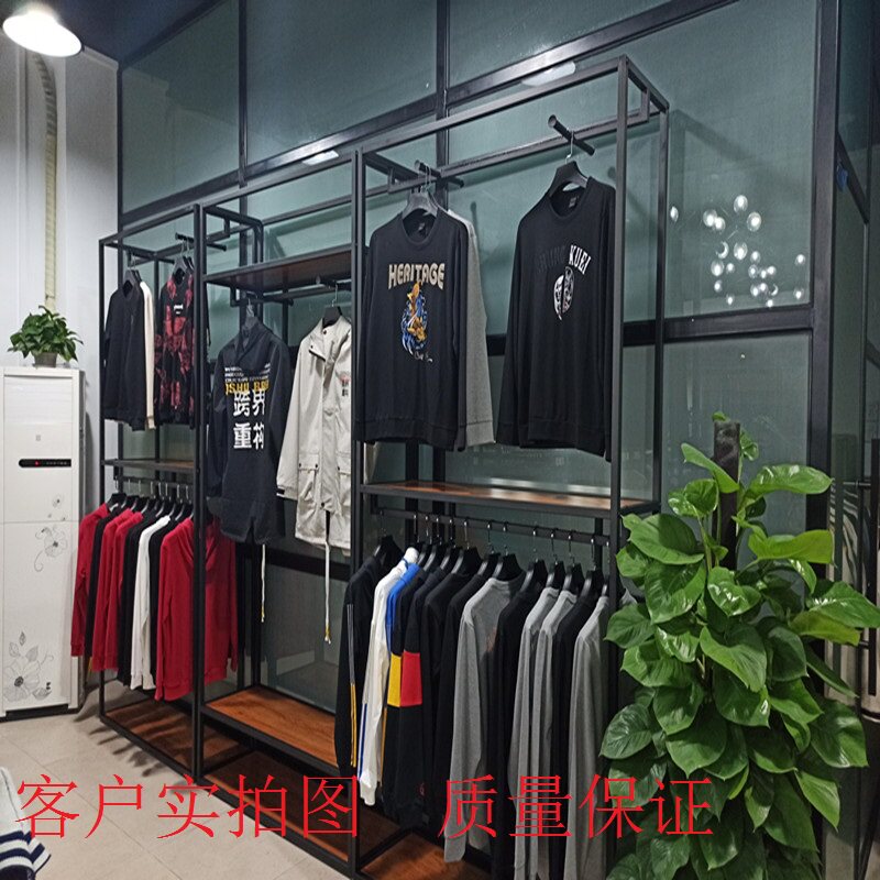 服装店货架落地式展示架双层靠墙高架男女装中岛正挂衣服架子金属