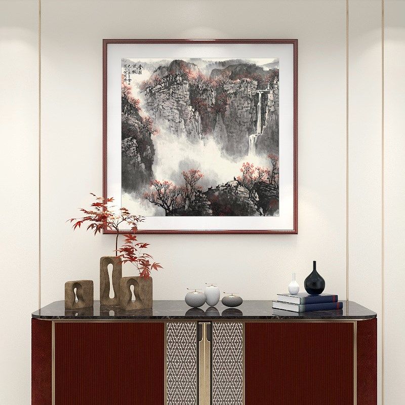 白雪石山水画玄关装饰画斗方国画水墨画小幅餐厅挂画客厅书房壁画