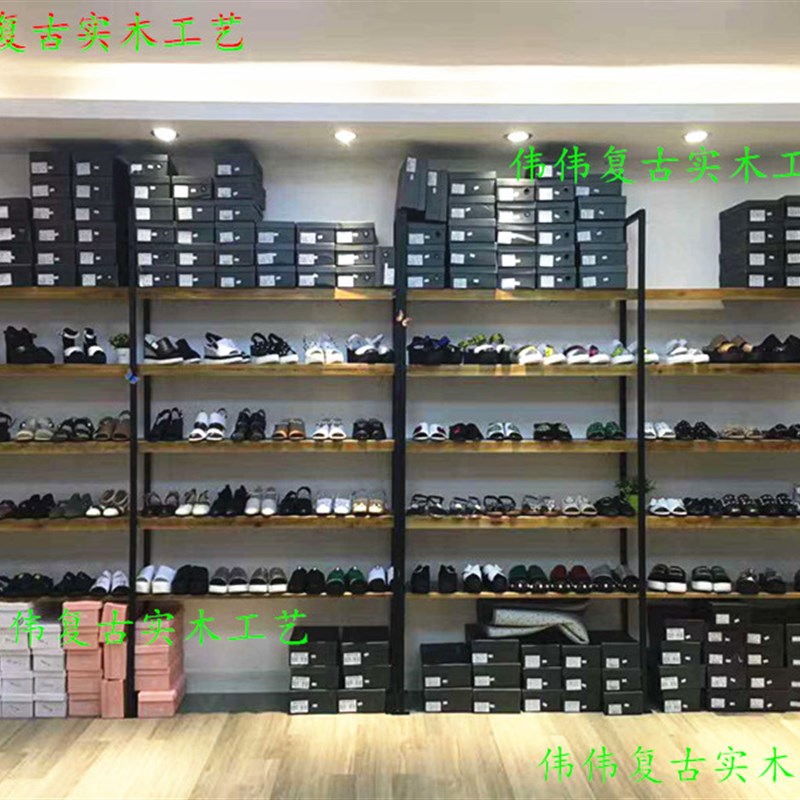 热销鞋店鞋架展示架鞋店货架展示架复古鞋柜展示柜店铺实木童鞋架