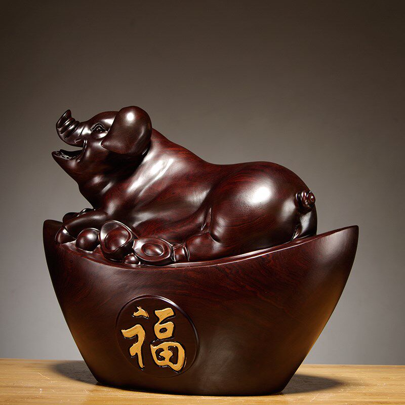 黑檀实木质雕刻母猪摆件十二生肖元宝猪家居客厅装饰品开业送礼品