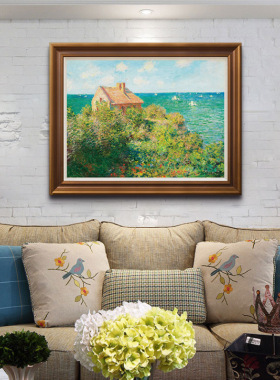 渔夫小屋 莫f奈版画美式客厅欧式餐厅装饰画风景油画卧室有框画