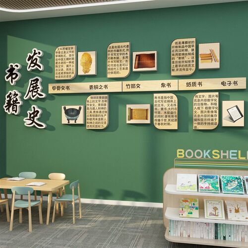 图书读角b布置装饰阅览室区绘本馆环创籍发展史主题文化墙贴纸挂