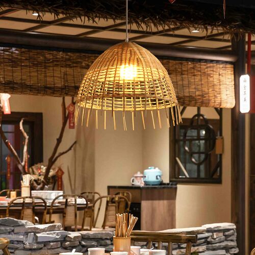 手工藤编吊灯店铺商用餐厅u火锅店餐桌灯个性艺术民宿茶室卧室灯