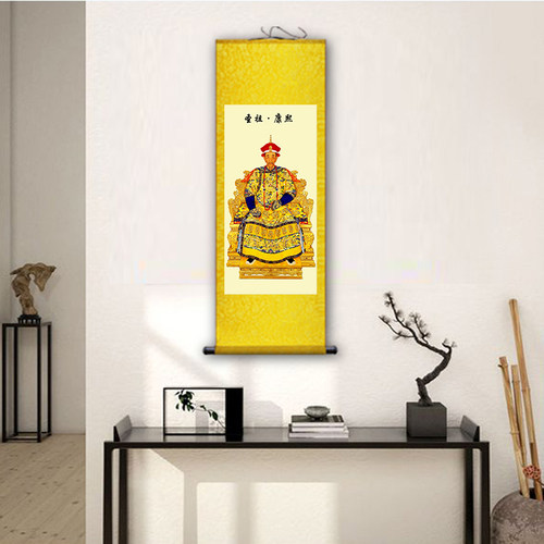 清朝皇帝干隆雍正康n熙努尔哈赤顺治画像挂画满清覆古客厅卷轴画