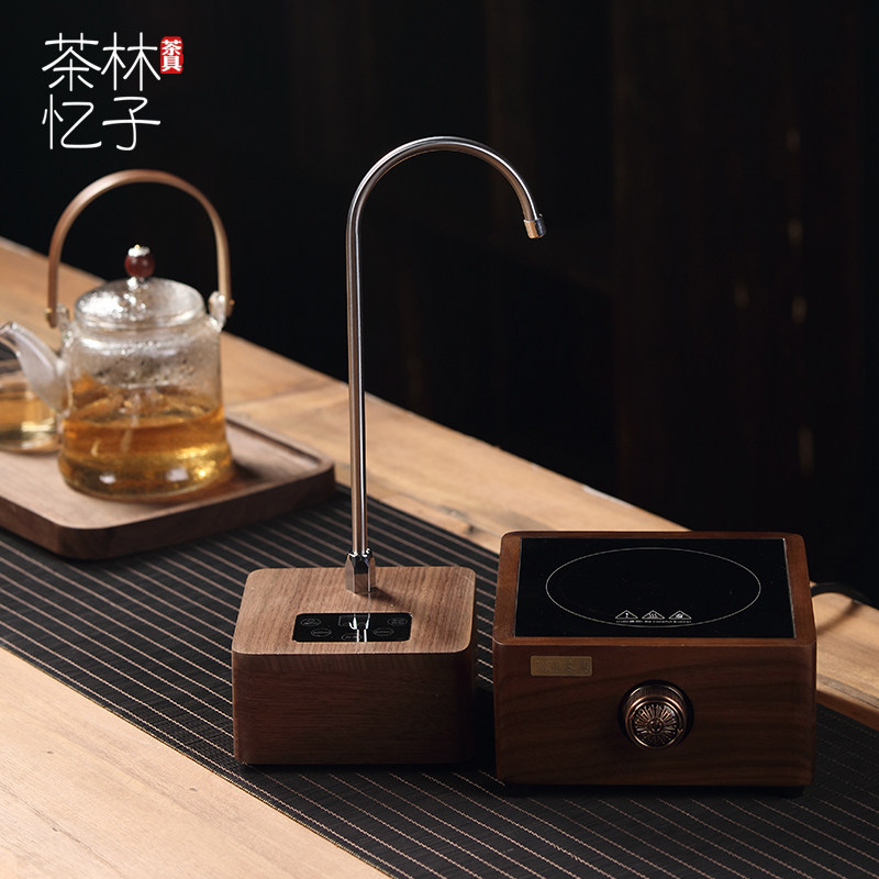 林子茶忆 桶装水抽水器无线实木上水器 家用电动充电式水泵吸水器
