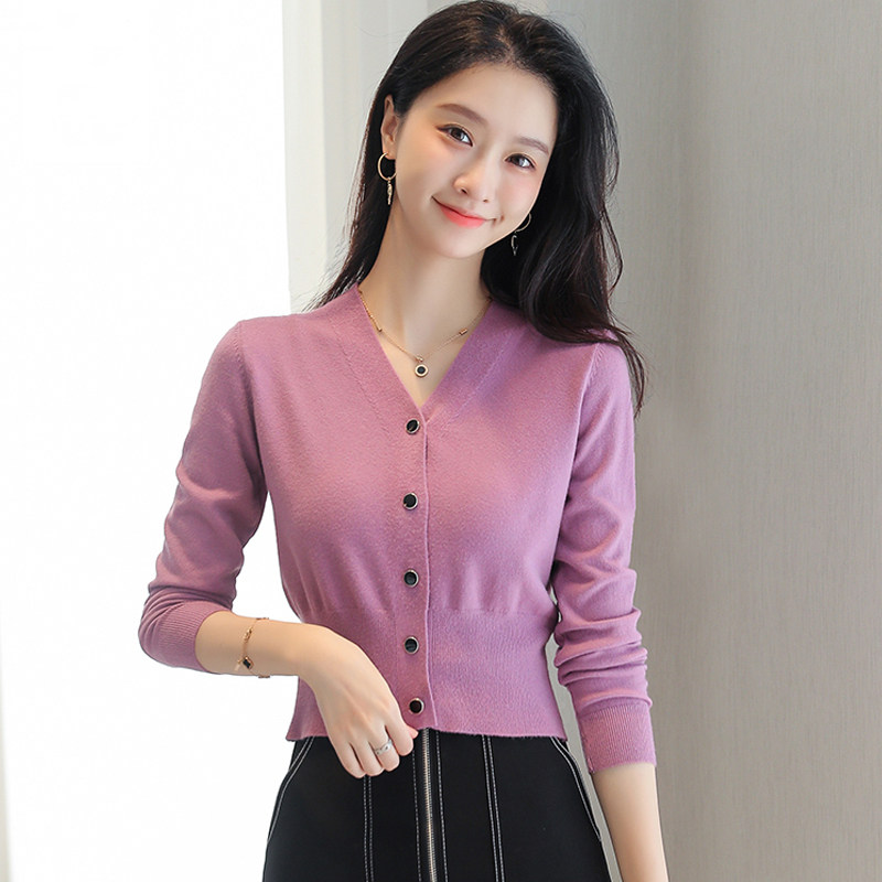 V领针织开衫外套女薄款秋季2023新款女装 短款收腰上衣小个子毛衣