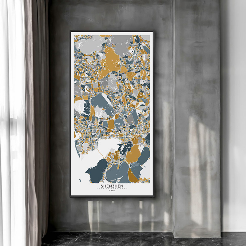 鳟鱼北欧玄关地图装饰画 简约走廊竖版过道挂画 进门入户背景墙画