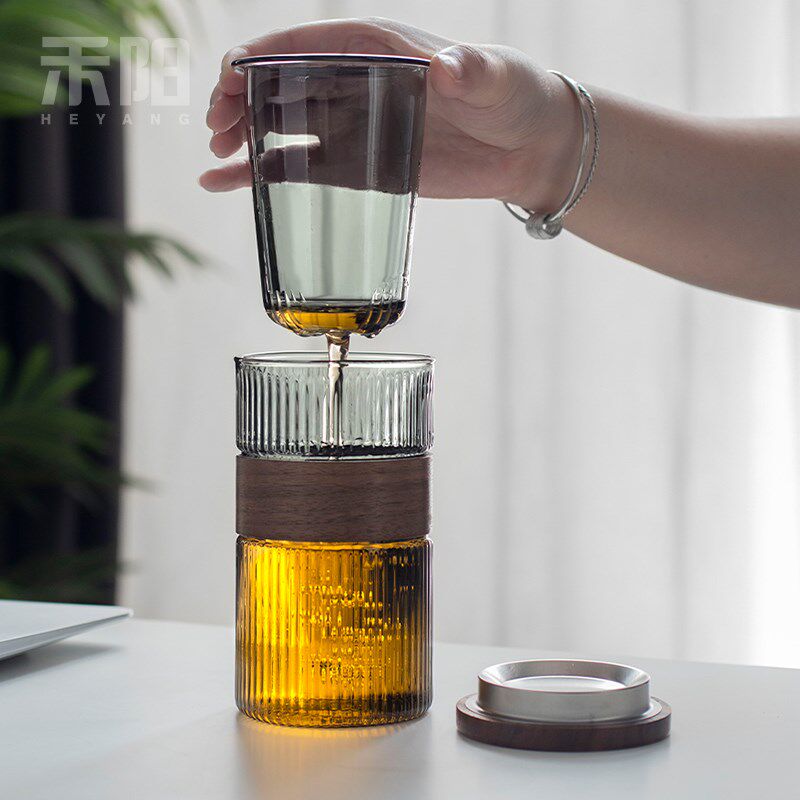 禾阳 玻璃茶杯男女新款茶水分杯大容量泡茶杯家用带盖防烫水杯