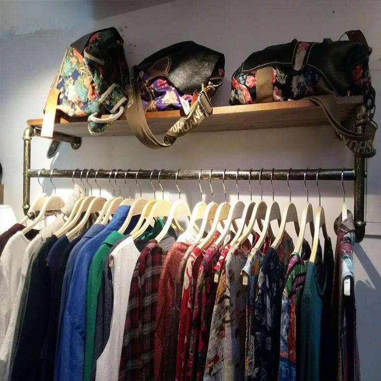复古实木铁艺水管服装展示架壁挂上墙男女装挂衣架鞋包展示架包邮