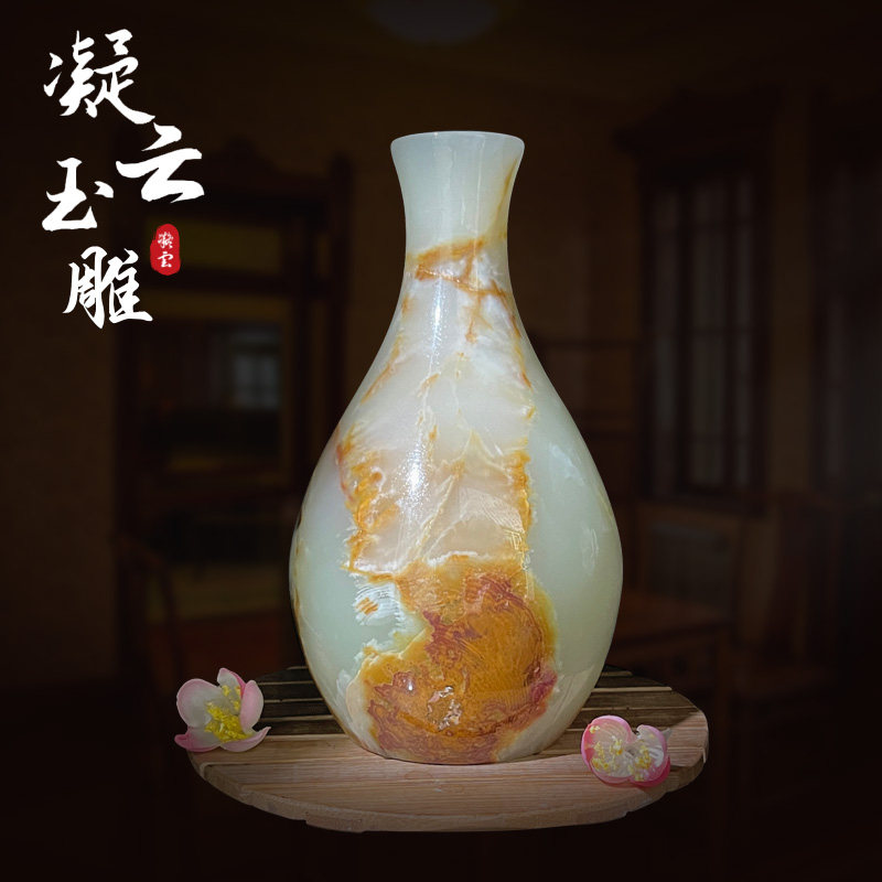 深圳天然玉石花瓶玄关酒柜观音摆件供奉送领导办公室桌面装饰玉瓶