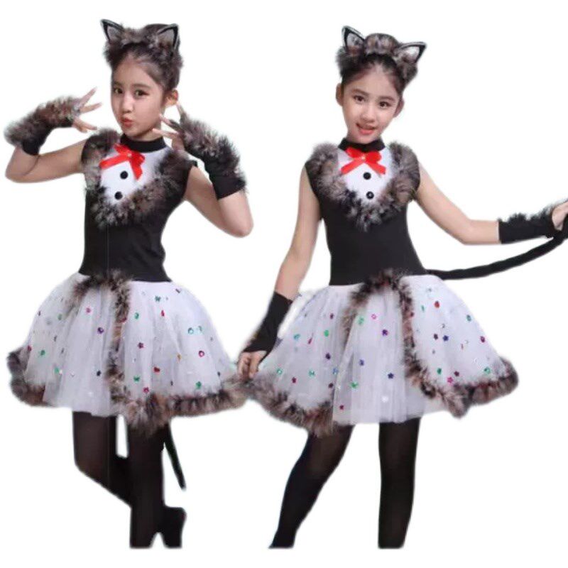 儿童小猫咪演出服学猫叫三只猫快乐星猫动物舞蹈服万圣节表演服装