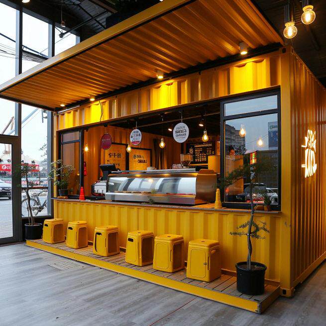 重庆集装箱板房带装修创意街区商铺移动餐饮店集装箱效果图设计