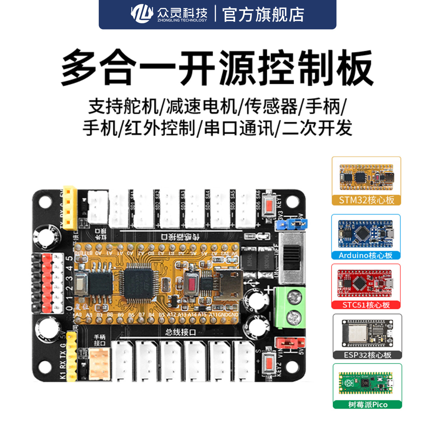 众灵开源多合一舵机控制板图片