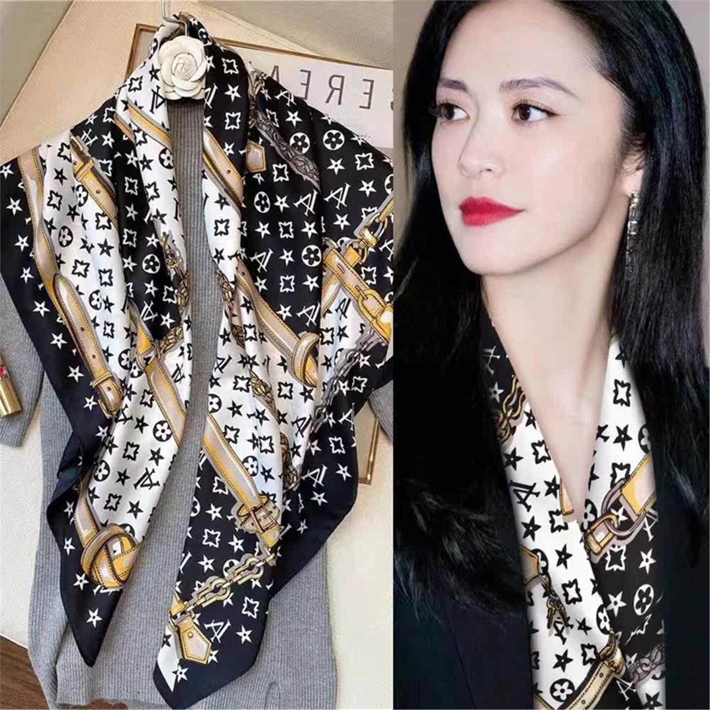 LV&GEDETE 丝巾士90大方巾妈妈韩版装饰秋老花空调房披肩围巾车挂