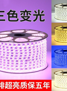 LED灯带220V家装吊顶暗槽氛围灯三色变色客厅卧室户外防雨防晒