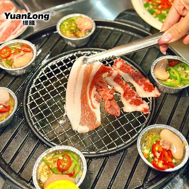 韩式烤肉店烤肉炉子商用日式铸铁炉煎烤一体不粘盘炭火镶嵌烤肉锅